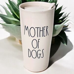NWT Rae Dunn Gorgeous MOTHER OF DOGS Off White Tall Travel Ceramic Mug with Lid
